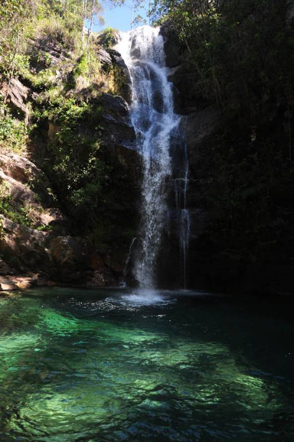 A bela Cachoeira Santa Bárbara, na Chapada dos Veadeiros, região de Cavalcante - GO